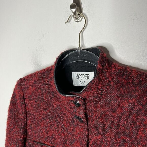 Kasper ASL Blazer Womens 4 Red Tweed Holiday Wool Mohair Blend Textured Twee - Picture 6 of 15